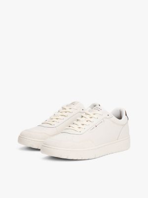 beige mixed texture basketball trainers for men tommy hilfiger