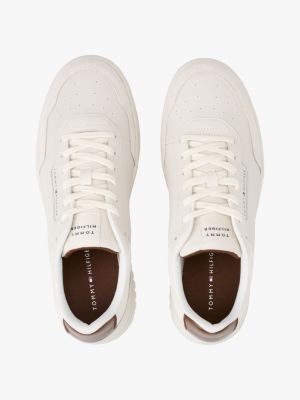 beige mixed texture basketball trainers for men tommy hilfiger