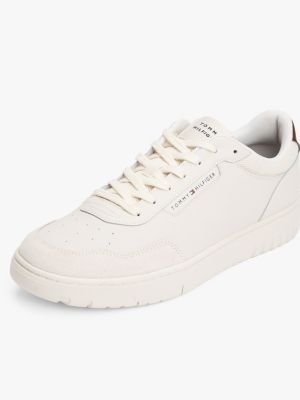 beige mixed texture basketball trainers for men tommy hilfiger