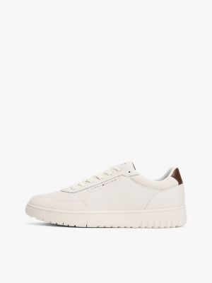 beige mixed texture basketball trainers for men tommy hilfiger