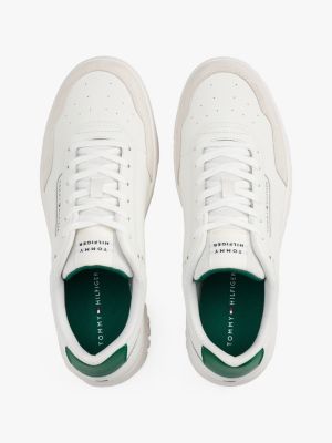 white mixed texture basketball trainers for men tommy hilfiger