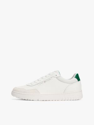 white mixed texture basketball trainers for men tommy hilfiger