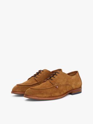 brown suede lace-up derby shoes for men tommy hilfiger