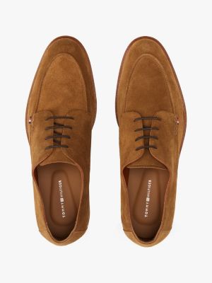 bruin suède veterschoen in derby-stijl voor heren - tommy hilfiger