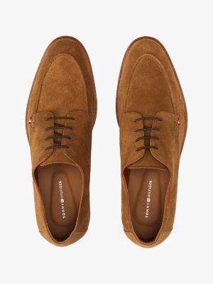 brown suede lace-up derby shoes for men tommy hilfiger