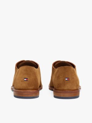 bruin suède veterschoen in derby-stijl voor heren - tommy hilfiger