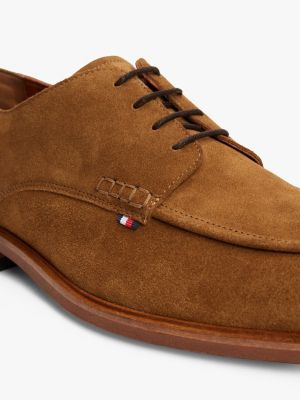 bruin suède veterschoen in derby-stijl voor heren - tommy hilfiger