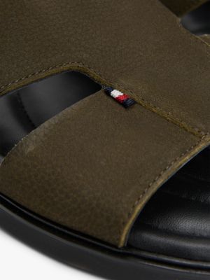 khaki premium leather cutout mules for men tommy hilfiger