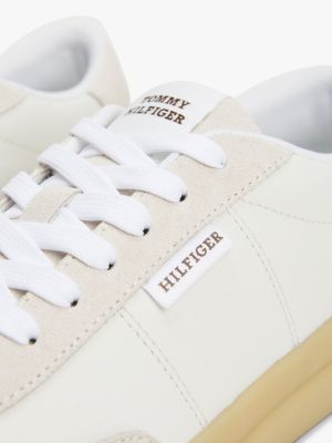 beige suede contrast cupsole trainers for men tommy hilfiger