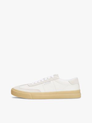 beige suede contrast cupsole trainers for men tommy hilfiger