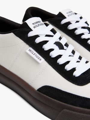 white suede contrast cupsole trainers for men tommy hilfiger