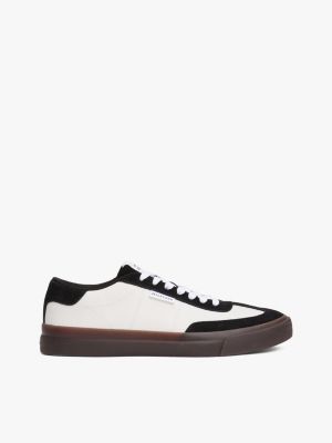 white suede contrast cupsole trainers for men tommy hilfiger