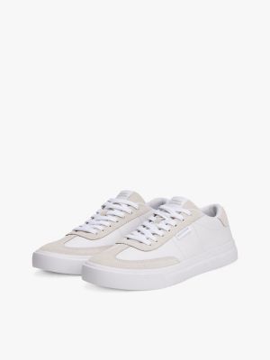 white suede contrast cupsole trainers for men tommy hilfiger