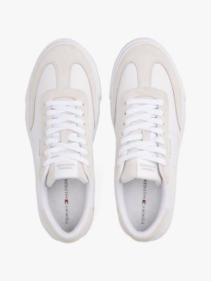 white suede contrast cupsole trainers for men tommy hilfiger