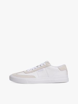 white suede contrast cupsole trainers for men tommy hilfiger