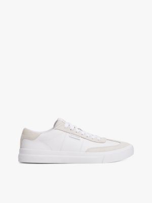 white suede contrast cupsole trainers for men tommy hilfiger