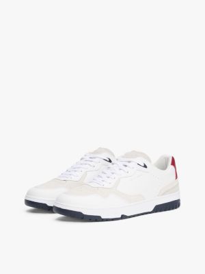 white leather mixed texture basketball trainers for men tommy hilfiger