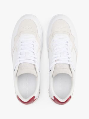 baskets en cuir multitextures blanc pour hommes tommy hilfiger