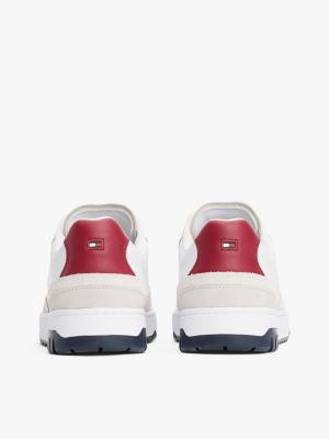 white leather mixed texture basketball trainers for men tommy hilfiger