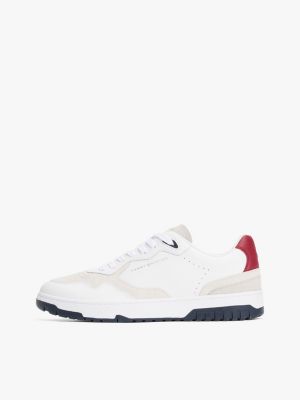 baskets en cuir multitextures blanc pour hommes tommy hilfiger