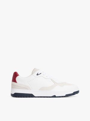 white leather mixed texture basketball trainers for men tommy hilfiger