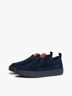 chaussures légères en daim à bout mocassin bleu pour hommes tommy hilfiger