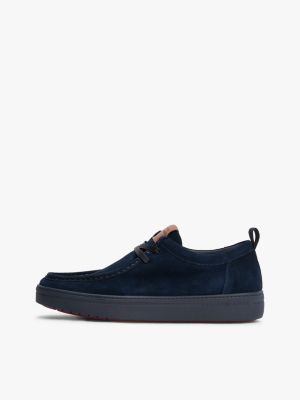 chaussures légères en daim à bout mocassin bleu pour hommes tommy hilfiger