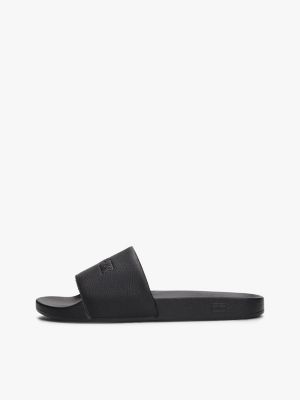 black embossed logo pool slides for men tommy hilfiger