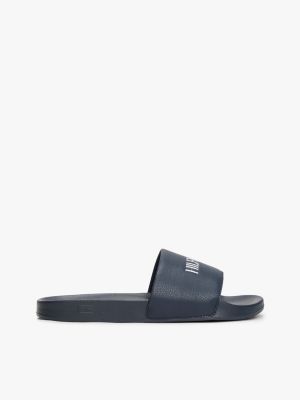black embossed logo pool slides for men tommy hilfiger