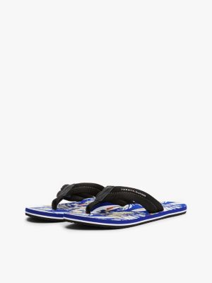 blue;multi print footbed flip-flops for men tommy hilfiger