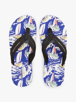 blue;multi print footbed flip-flops for men tommy hilfiger