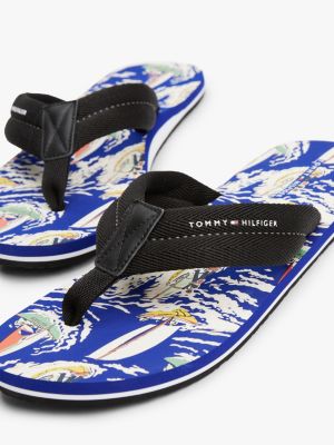 blue;multi print footbed flip-flops for men tommy hilfiger