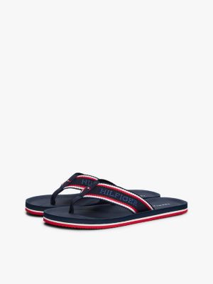 blue;multi hilfiger monotype logo flip-flops for men tommy hilfiger