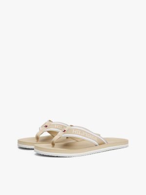 beige hilfiger monotype logo flip-flops for men tommy hilfiger
