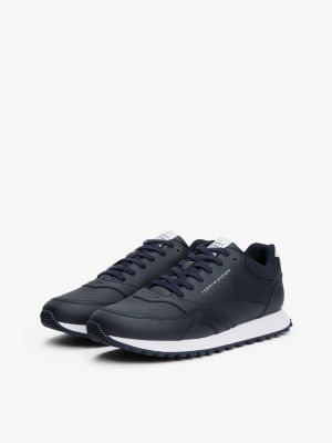 blue cleat trainers with leather for men tommy hilfiger