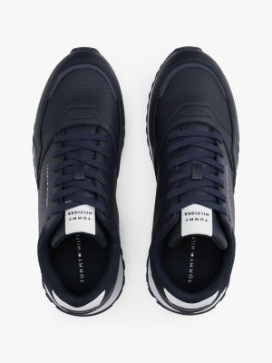 blue cleat trainers with leather for men tommy hilfiger
