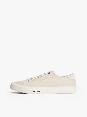 beige canvas-sneaker mit branding für herren - tommy hilfiger