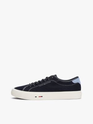 beige canvas-sneaker mit branding für herren - tommy hilfiger