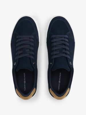 blue suede chunky sole court trainers for men tommy hilfiger