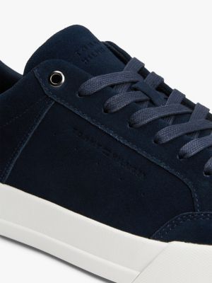 blue suede chunky sole court trainers for men tommy hilfiger
