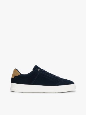 blue suede chunky sole court trainers for men tommy hilfiger