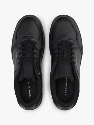 zwart basketbalsneaker met fijne profielzool en leer voor heren - tommy hilfiger