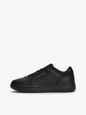 zwart basketbalsneaker met fijne profielzool en leer voor heren - tommy hilfiger