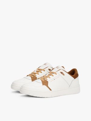 black mixed texture basketball trainers with leather for men tommy hilfiger