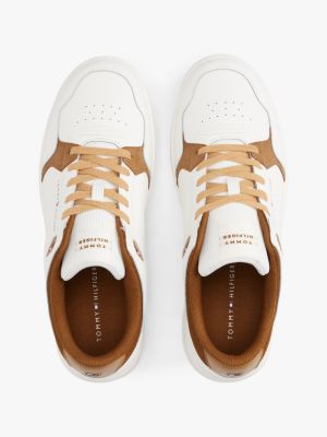 black mixed texture basketball trainers with leather for men tommy hilfiger
