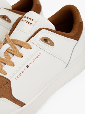 black mixed texture basketball trainers with leather for men tommy hilfiger