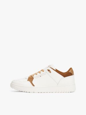 black mixed texture basketball trainers with leather for men tommy hilfiger