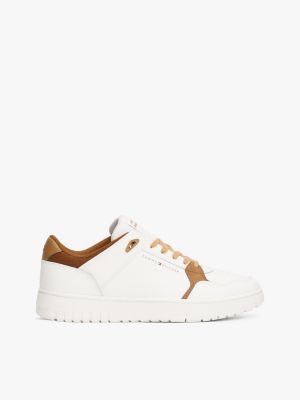 black mixed texture basketball trainers with leather for men tommy hilfiger