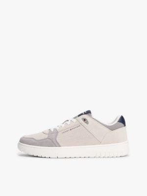sneakers stile basket leggere in camoscio beige da uomini tommy hilfiger