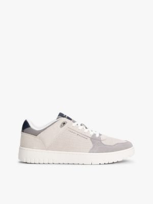beige leichter basketball-sneaker aus wildleder für herren - tommy hilfiger